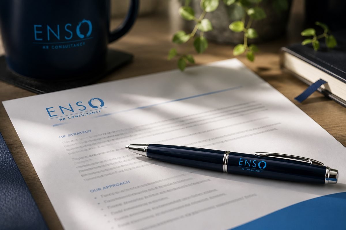 An Enso HR Consultancy branded document and pen